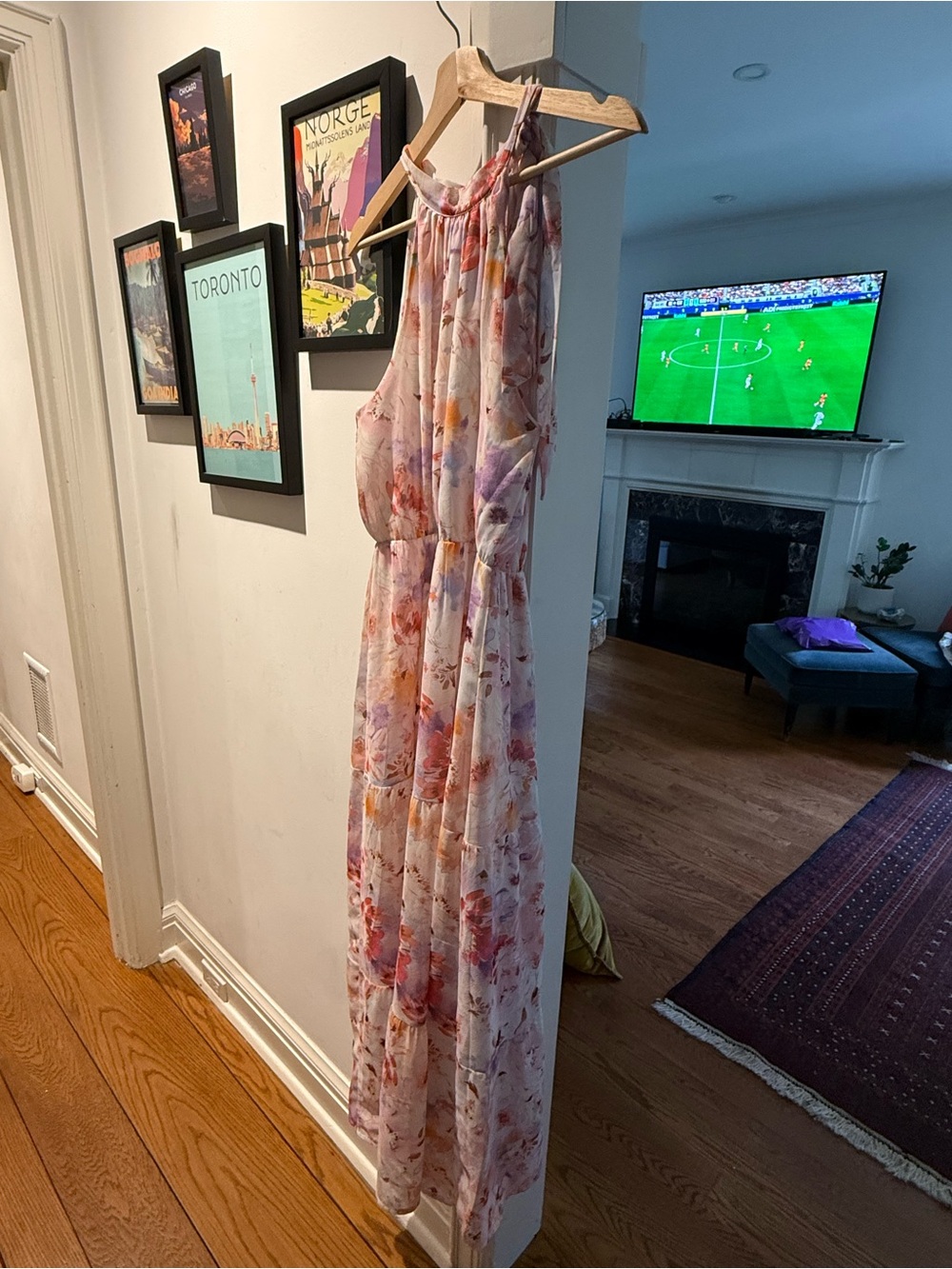 Floral Halter Tiered Maxi Dress - Pink & Peach Watercolor Print *made in Italy